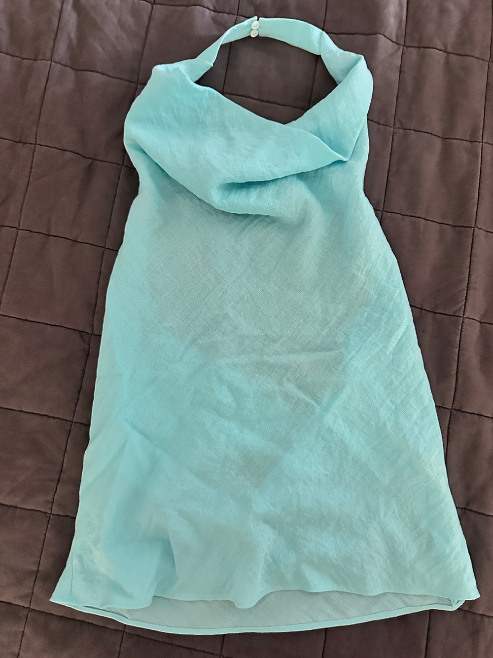 Zara Turquoise Linen Cowl Neck Halter Top